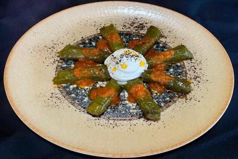 Olive oil stuffed vine leaves