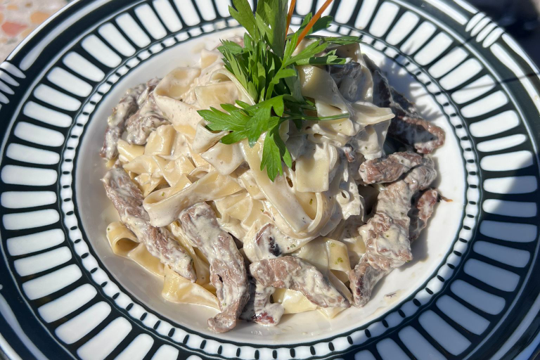 Fettuccine with beef tenderloin