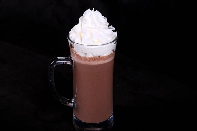 Flavoured hot chocolate (strawberry, vanilla, caramel, hazelnut, banana, coconut, mint)