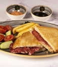 Bazlama toast with kaşar cheese and pastırma