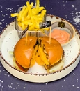 Peri-peri burger with dip sauce and fries