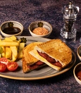Bazlama toast with kaşar cheese and sucuk