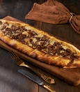 Pide with kavurma and mozzarella
