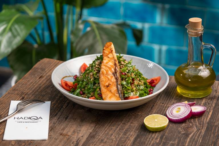 Salmon tabbouleh salad