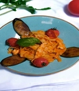 Roasted eggplant and chicken fettuccine