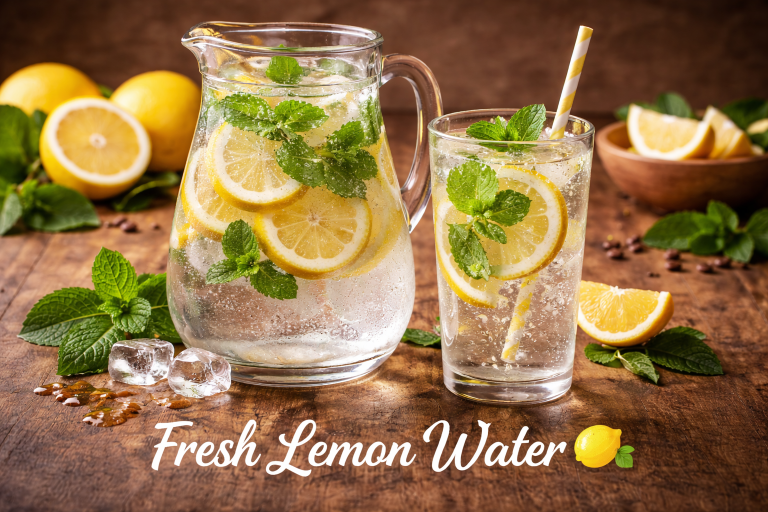 Water with a lemon slice